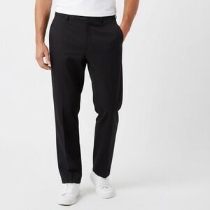 MTAILOR Mens Black Dress Pants Size‎ 44x32 Flat Front Straight Leg Formal